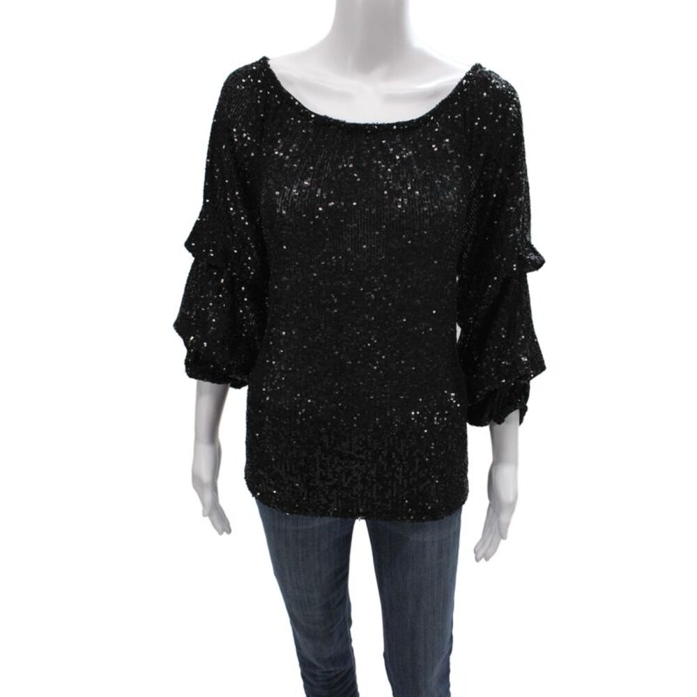 Joseph Ribkoff Womens Tunic Blouse Black Scoop Neck 3/4 Sleeve Size 8
